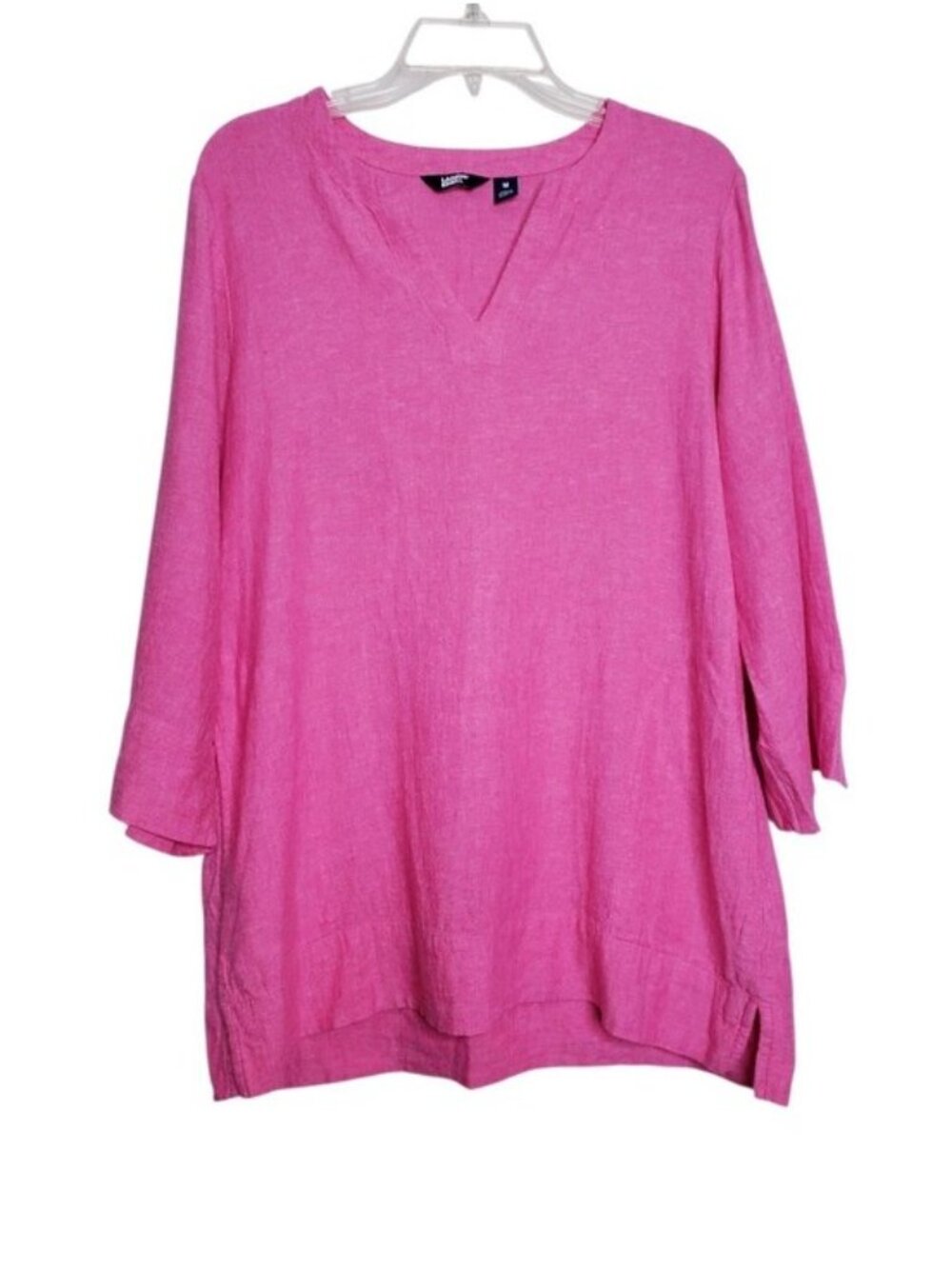 Lands End Pink Linen Blend Tunic V-Neck Pullover Blouse Top Women's Size Medium